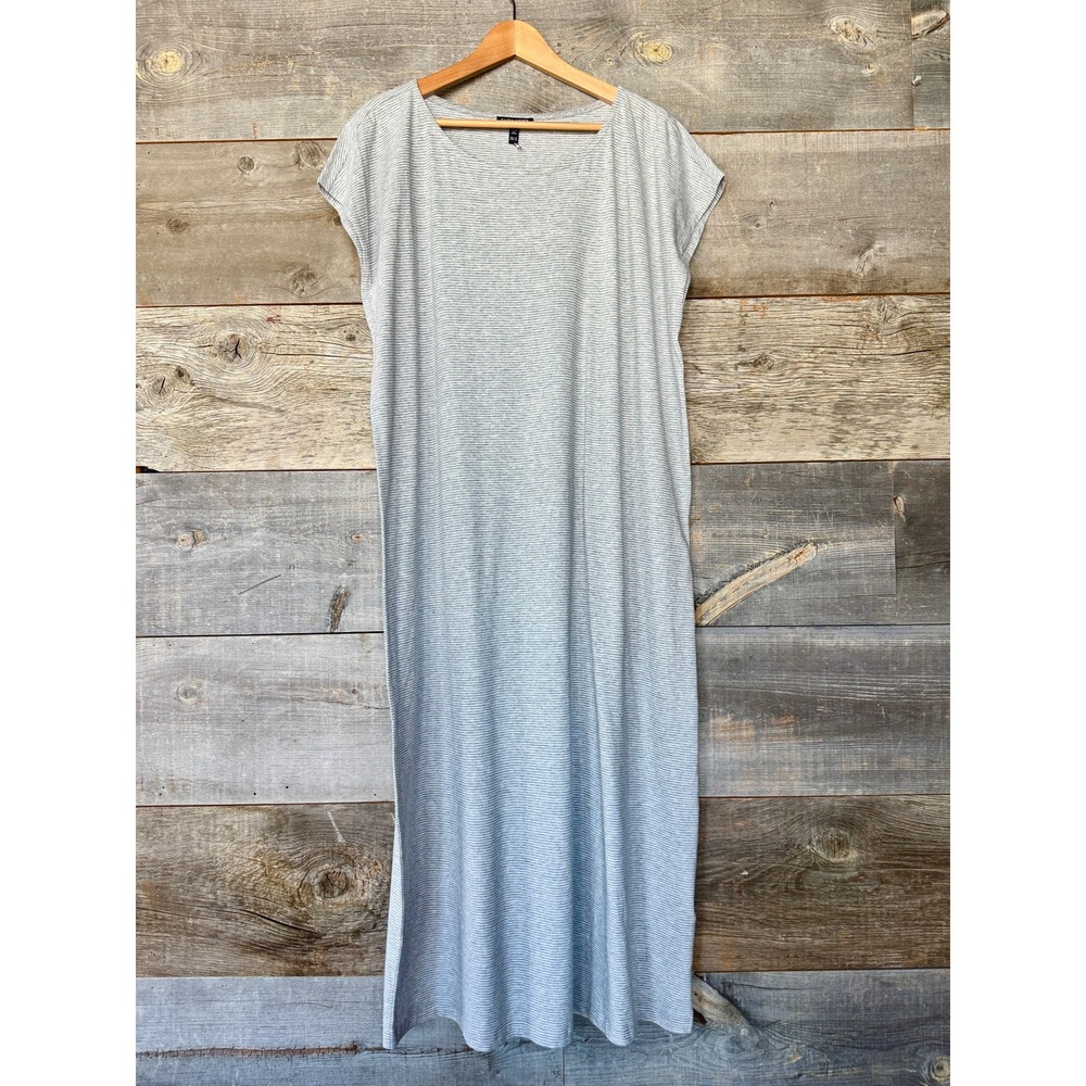 Eileen Fisher NWOT Mini Stripe Organic Cotton Jersey Sleep Dress 1X Dark Pearl